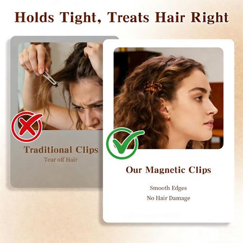 Magnetic hair clips, featuring four different color options, suitable for various styling styles.
