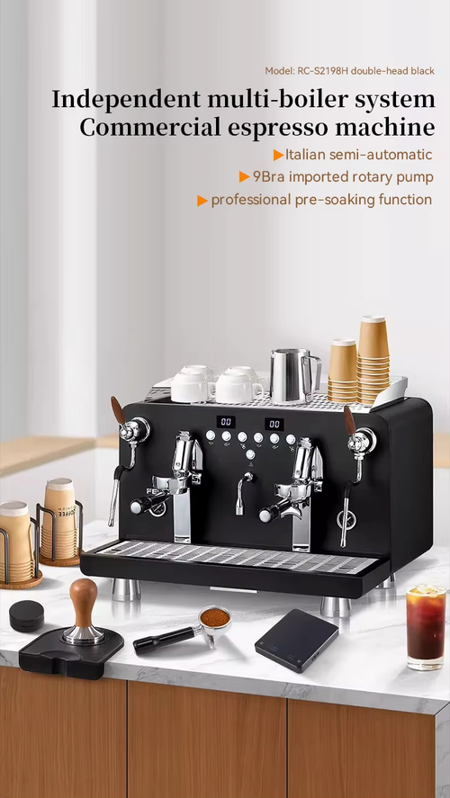 Máquina de café semiautomática profissional italiana com dupla cabeça para extração de café líquido e chá com leite.