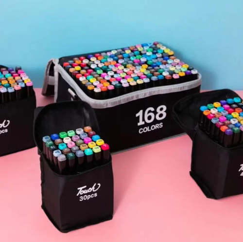 Conjunto de 204 Marcadores de Desenho Touch Art à Base de Álcool para Artistas, com Ponta Dupla e Cores Permanentes.