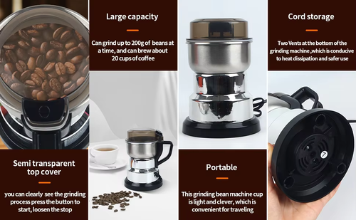 Moinho de café elétrico, para grãos, nozes, feijão, especiarias, moinho de café doméstico multifuncional.