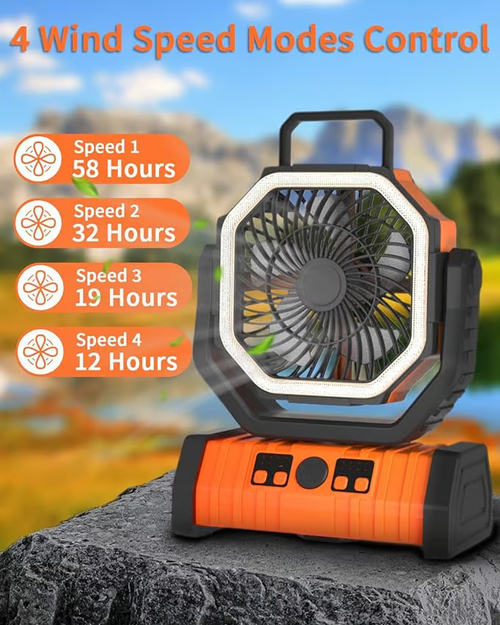 10000mAh Camping Fan with LED Ligh