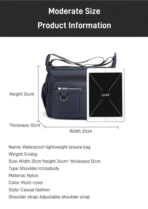 Large capacity men's shoulder bag