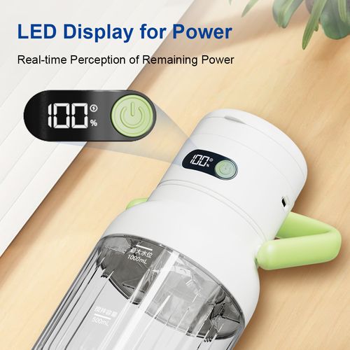 O espremedor portátil de tampa dupla pode espremer sumo saudável e fresco a qualquer momento, à prova de água IPX6, 18.000 RPM, carregamento tipo C, sem BPA, seguro de usar