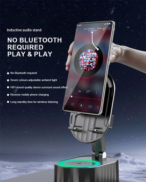 Altifalante Bluetooth de áudio de indução sem fios 3 em 1 Suporte para telefone com luz de atmosfera colorida Presente para amigos e familiares