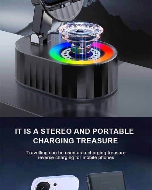 Altifalante Bluetooth de áudio de indução sem fios 3 em 1 Suporte para telefone com luz de atmosfera colorida Presente para amigos e familiares