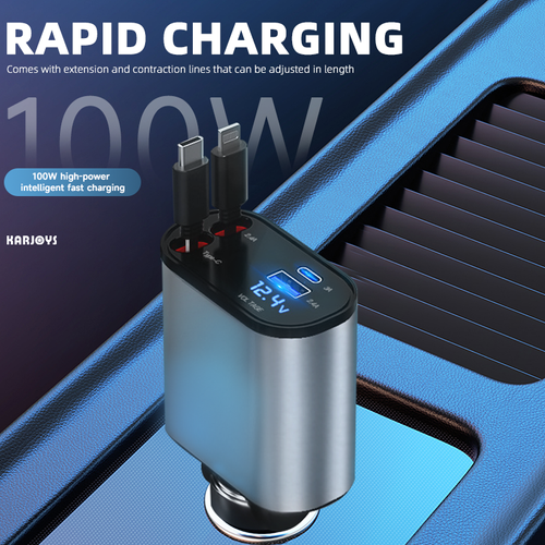 Novo C9 céu estrelado topo carregamento rápido 120W com carregador de carro de cabo retrátil um a quatro display digital multifuncional