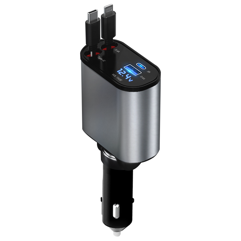 Novo C9 céu estrelado topo carregamento rápido 120W com carregador de carro de cabo retrátil um a quatro display digital multifuncional