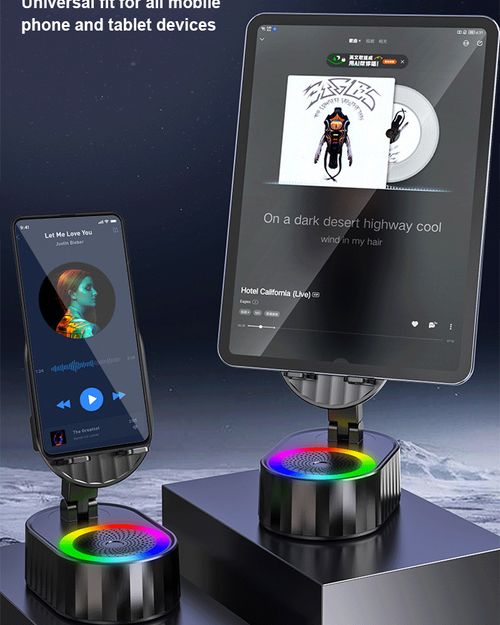 Altifalante Bluetooth de áudio de indução sem fios 3 em 1 Suporte para telefone com luz de atmosfera colorida Presente para amigos e familiares