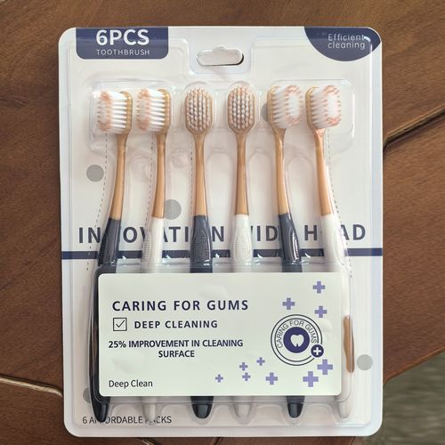 Escova de dentes de cerdas macias com cabeça larga para uso doméstico adulto, 6 peças para uso diário