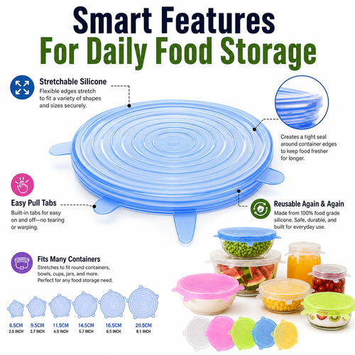 6-Piece Silicone Food Storage Lid Set: Fruit Wrap, Kitchen Cups and Bowls, Foldable and Stretchable, Food-Grade, Household Lids.Stock |48H Dispatch |COD Orders are dispatched within 48 hours from our Nairobi warehouse. Delivery takes 1–3 working days.