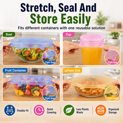 6-Piece Silicone Food Storage Lid Set: Fruit Wrap, Kitchen Cups and Bowls, Foldable and Stretchable, Food-Grade, Household Lids.Stock |48H Dispatch |COD Orders are dispatched within 48 hours from our Nairobi warehouse. Delivery takes 1–3 working days.