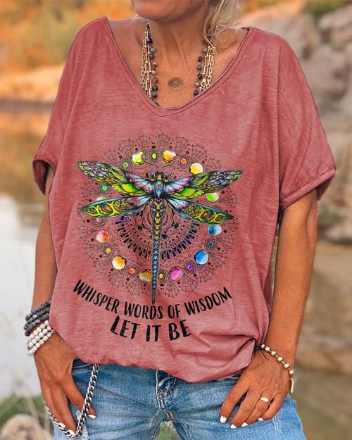 Whisper Words Of Wisdom Printed Dragonfly Hippie T-shirt