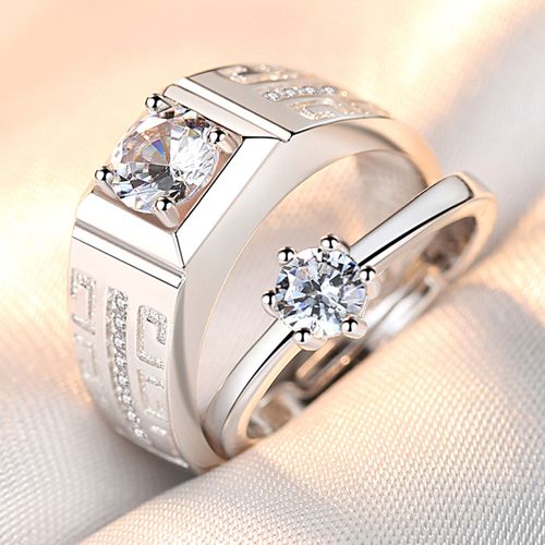 Free Size Adjustable Silver Couple Ring for Wedding Jewelry Men Women Diamond Ring Crystal Rings for Couple Lover