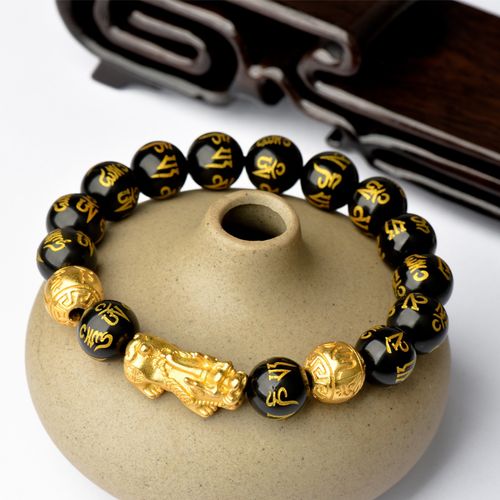 Hot Selling High Quality 12mm Black Rainbow Obsidian Pixiu Charm Bracelet Good Luck Wealth Fengshui Natural Stone Bracelet Men