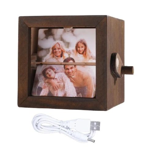 Custom Flip Book Frame Hand Crank Photo Album Personalized Lighted Photo Album Mini Wooden Flip Book for Couple Women Men