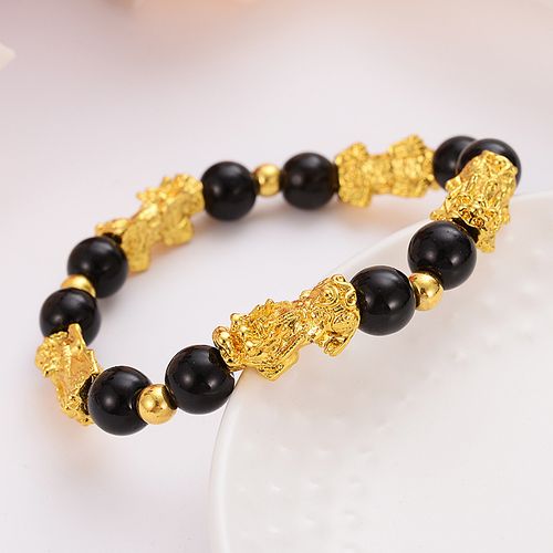 Manmade Obsidian Bracelet Gold Pixiu Bracelet Six-character bracelet Gifts Fengshui Bracelet
