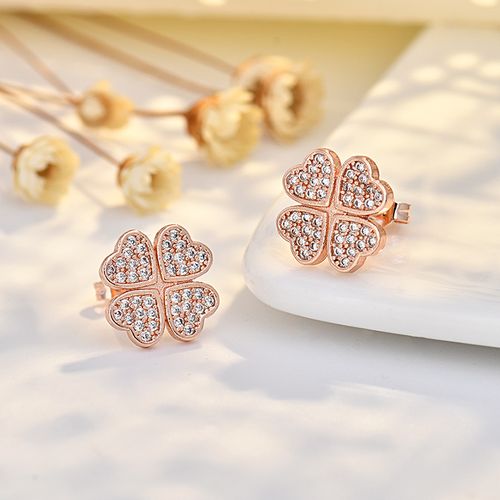 Four Leaf Clover Earrings for Women 18K Gold Plated Copper Lucky 4 Leaf Ear Studs Jewelry Gift