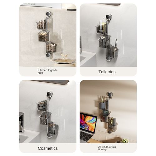 Convenient Double Hanging Punch-Free Design Suction-Type Wall-mounted Plastic Storage Rack for Kitchen Seasoning Scallion Garlic