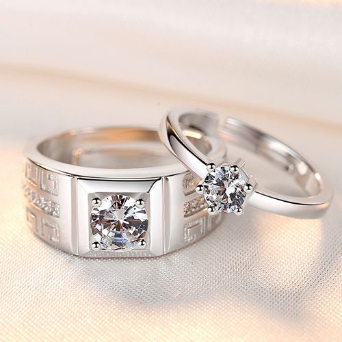 Free Size Adjustable Silver Couple Ring for Wedding Jewelry Men Women Diamond Ring Crystal Rings for Couple Lover