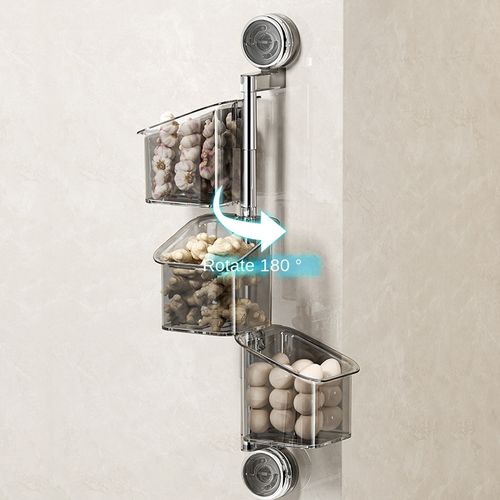 Convenient Double Hanging Punch-Free Design Suction-Type Wall-mounted Plastic Storage Rack for Kitchen Seasoning Scallion Garlic