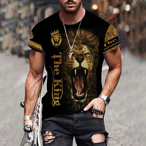 Summer T-shirt Men Animal Lion 3D Custom Tshirt Design Print New Short Sleeve Top Micro Elastic Sport Casual T-shirts