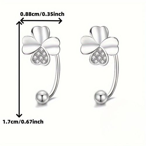 Elegant Silvery four-leaf clover stud earrings with screw buckle - hypoallergenic, square crystal Zirconia embellishment, versatile match, the best gift for your family, friends and significant others