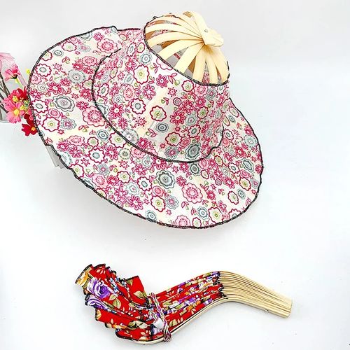 Folding Fan Foldable Bamboo Hat and Fan,Summer Beach Foldable Hat Fan,2 in 1Portable Hand Fan and Sun Hat Bamboo Frame