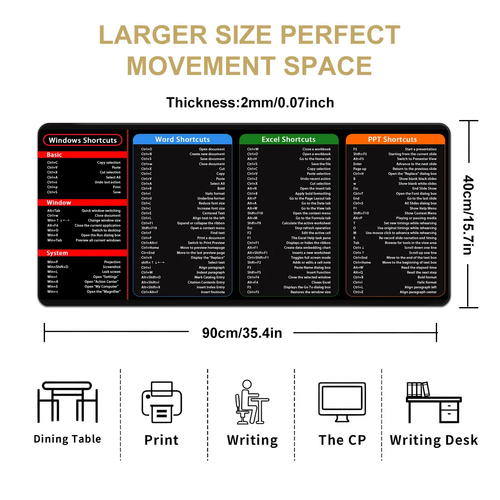Large Office Computer Mouse Mat Custom Language Excel Shortcut Desk Mat Keyboard Shortcut Mouse Pad English Version Mouse Pad