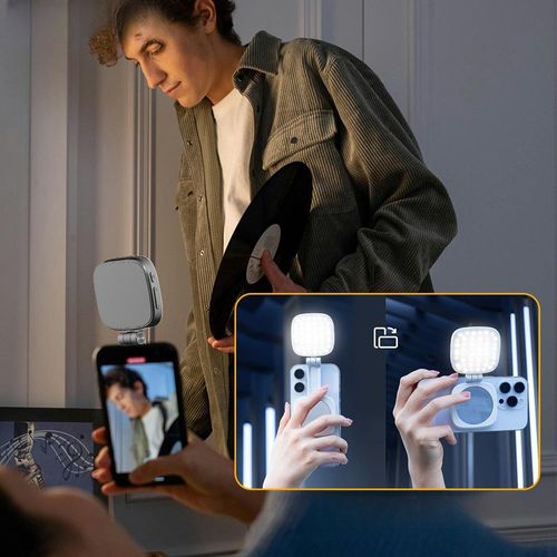 Mini Fill Light Rechargeable 3 Modes Adjustable 180° Flip & Built-in Mirror Magnetic Mobile Phone Selfie Ring Light