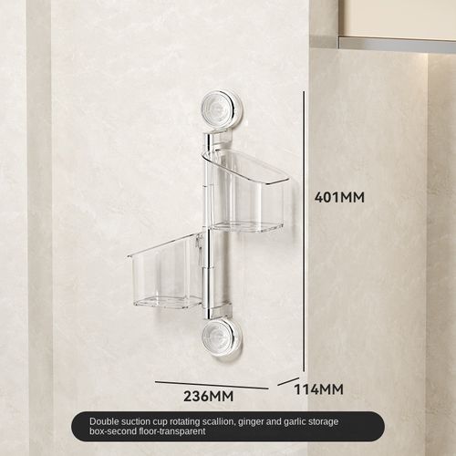 Convenient Double Hanging Punch-Free Design Suction-Type Wall-mounted Plastic Storage Rack for Kitchen Seasoning Scallion Garlic