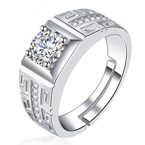 Free Size Adjustable Silver Couple Ring for Wedding Jewelry Men Women Diamond Ring Crystal Rings for Couple Lover