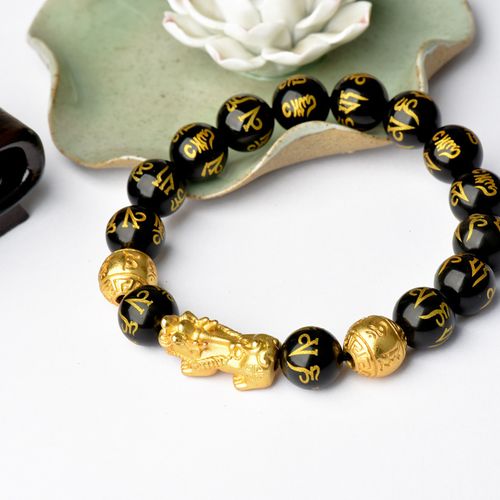 Hot Selling High Quality 12mm Black Rainbow Obsidian Pixiu Charm Bracelet Good Luck Wealth Fengshui Natural Stone Bracelet Men