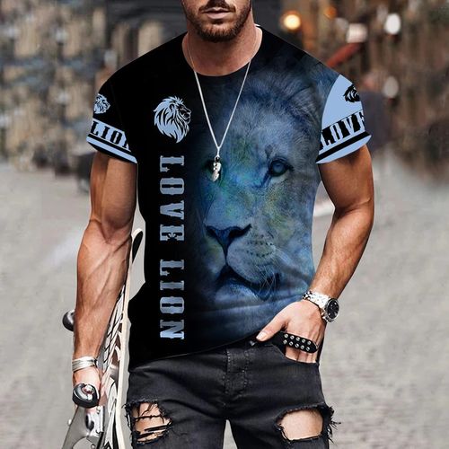 Summer T-shirt Men Animal Lion 3D Custom Tshirt Design Print New Short Sleeve Top Micro Elastic Sport Casual T-shirts