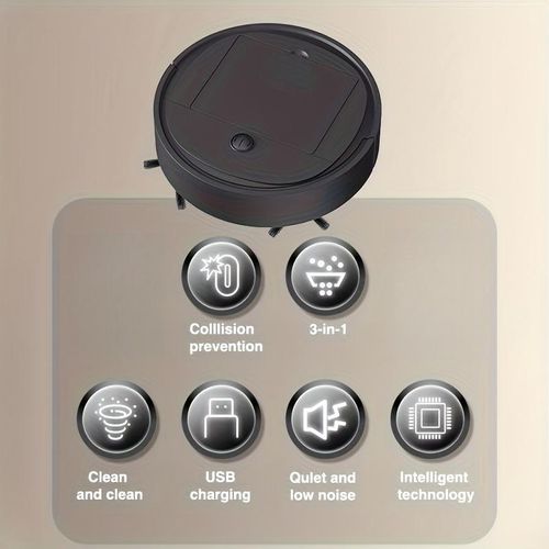 Robot Vacuum , USB Charging,Slim Low Noise Design, Suitable for Pet Hair, Hard Floors and Daily Cleaning, Automatic Directional Mop, Pet Hair Cleaning | Robot Vacuum Cleaner