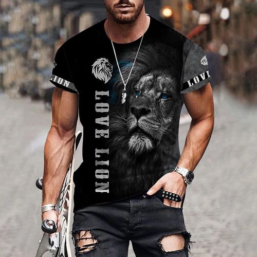 Summer T-shirt Men Animal Lion 3D Custom Tshirt Design Print New Short Sleeve Top Micro Elastic Sport Casual T-shirts