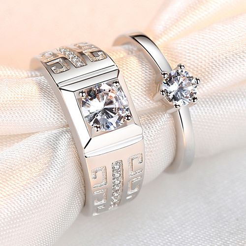 Free Size Adjustable Silver Couple Ring for Wedding Jewelry Men Women Diamond Ring Crystal Rings for Couple Lover