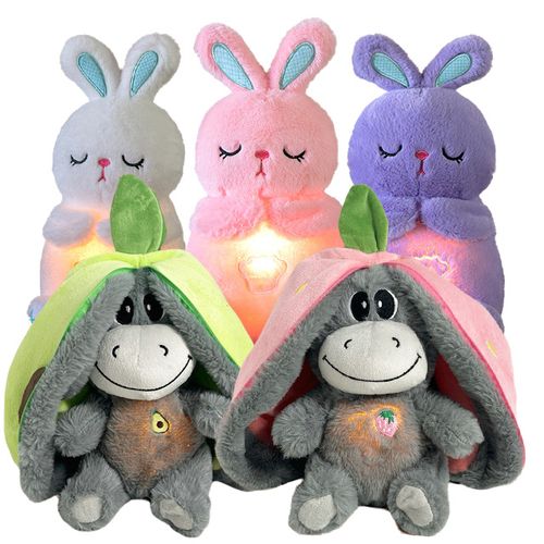 Custom Hot Sale Cute Breathing Luminous Music Rabbit Soothing Plush Toy Baby Sleeping Artifact Sleep Aid Doll