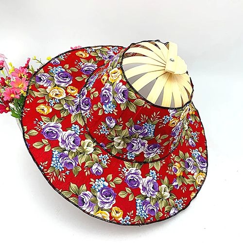 Folding Fan Foldable Bamboo Hat and Fan,Summer Beach Foldable Hat Fan,2 in 1Portable Hand Fan and Sun Hat Bamboo Frame