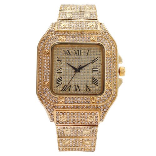 Hot Selling Fashionable Alloy square Diamond Roman Pattern Dial Hip Hop Women's Quartz Watch