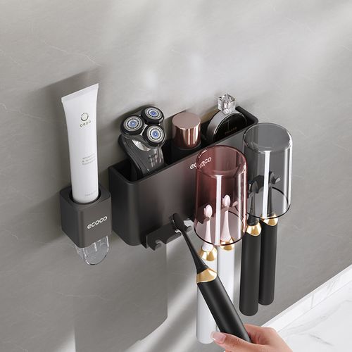 New Wall Mounted Toothpaste Toothbrush Cups Organizer Punch Free Toothbrush Holder Multifunctional Storage Rack
