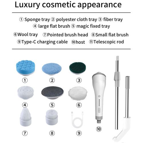 Sunshine Cordless Electric for Spin Scrubber 7 Replaceable Shower Cleaning Brush for Baby-Friendly Tub and Tile Plastic Material