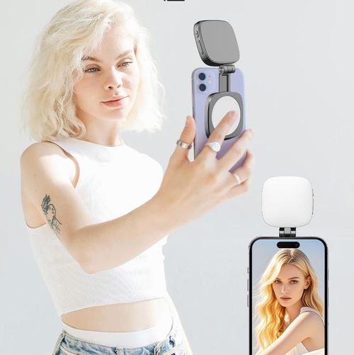 Mini Fill Light Rechargeable 3 Modes Adjustable 180° Flip & Built-in Mirror Magnetic Mobile Phone Selfie Ring Light