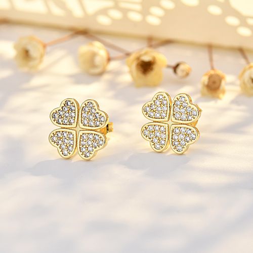 Four Leaf Clover Earrings for Women 18K Gold Plated Copper Lucky 4 Leaf Ear Studs Jewelry Gift