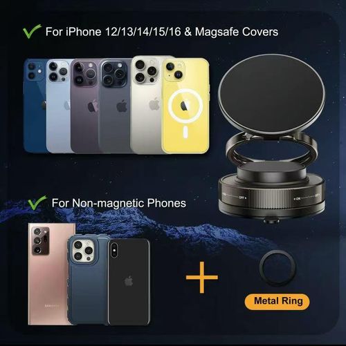 360° Vacuum Magnetic Phone Holder, Hands-Free ,for outdoor fun MirrorShower Smooth Surface,Strong Suction Cup Magnetic Car Phone Holderfor All Smartphones & All Car Models adjustable
