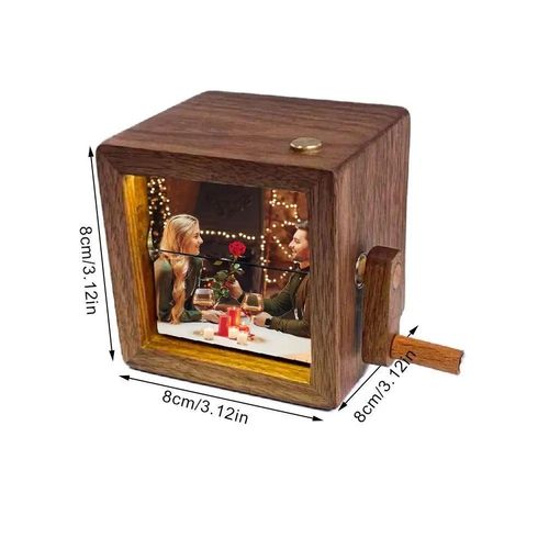 Custom Flip Book Frame Hand Crank Photo Album Personalized Lighted Photo Album Mini Wooden Flip Book for Couple Women Men