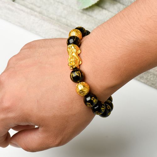 Hot Selling High Quality 12mm Black Rainbow Obsidian Pixiu Charm Bracelet Good Luck Wealth Fengshui Natural Stone Bracelet Men