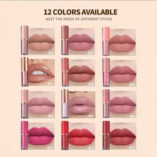 Batom de veludo mate 12 cor maquiagem kit natural duradoura impermeável face névoa lábios esmalte lábios cor