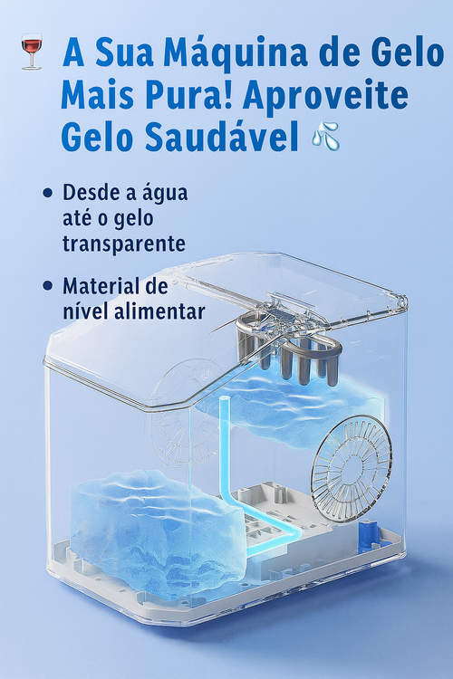 Máquina de Gelo Portátil 12KG/Dia – Gelo em 6 Minutos, Duas Tamanhos, Autolimpeza, Silenciosa e Ideal para Angola