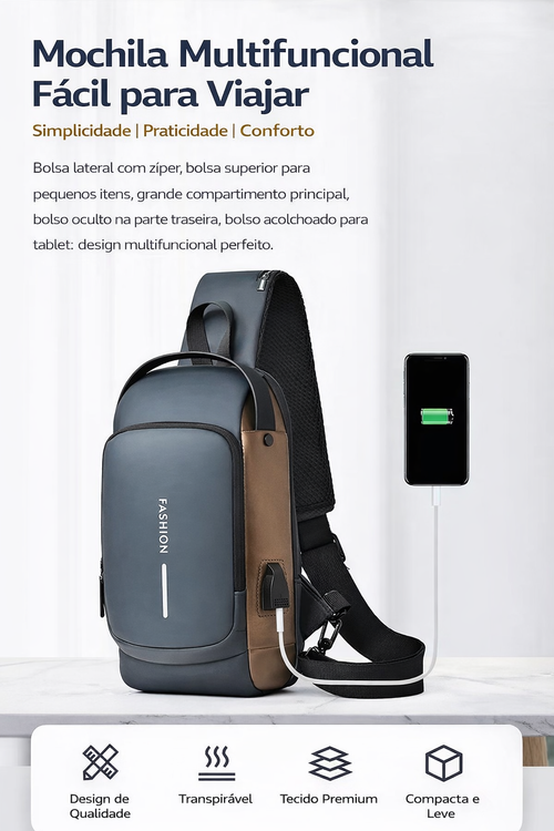 Mochila Antifurto Masculina com USB | Segura, Moderna e Ideal para Luanda