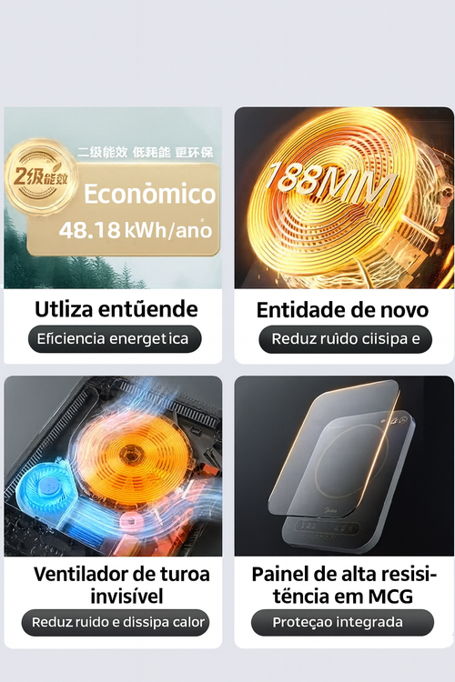 Fogão de Indução 3500W Potente | Aquecimento Rápido, Estável e Económico | Ideal para Cozinha Angolana